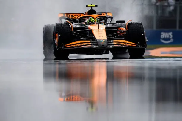 MONTREAL, QUEBEC - JUNE 09: Lando Norris of Great Britain driving the (4) McLaren MCL38 Mercedes arrives on the grid prior to the F1 Grand Prix of Canada at Circuit Gilles Villeneuve on June 09, 2024 in Montreal, Quebec.