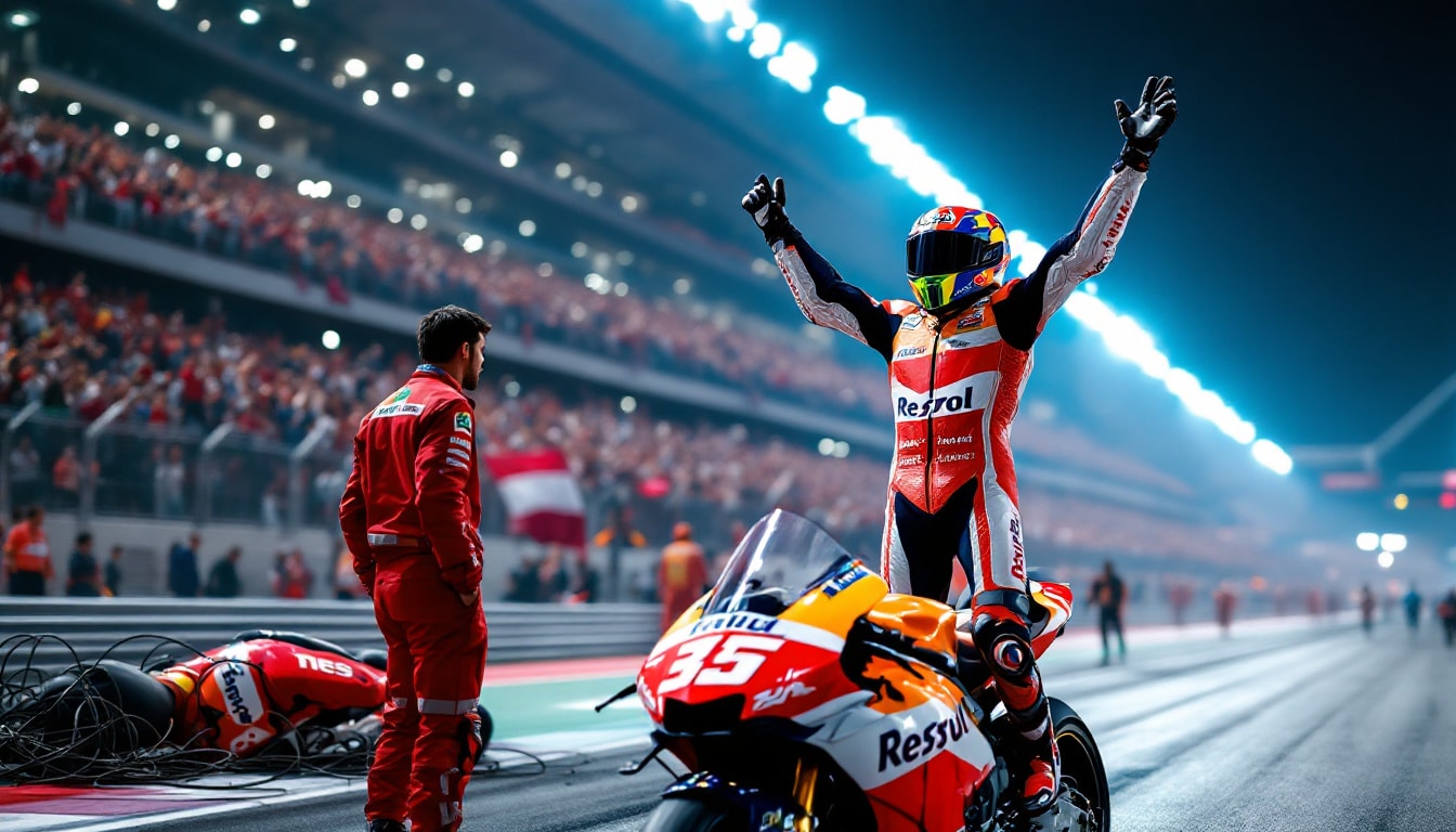 marc marquez secures pole position at the motogp qatar grand prix, showcasing his remarkable skill, while pecco bagnaia encounters a setback, qualifying in 11th place after a crash during the session.