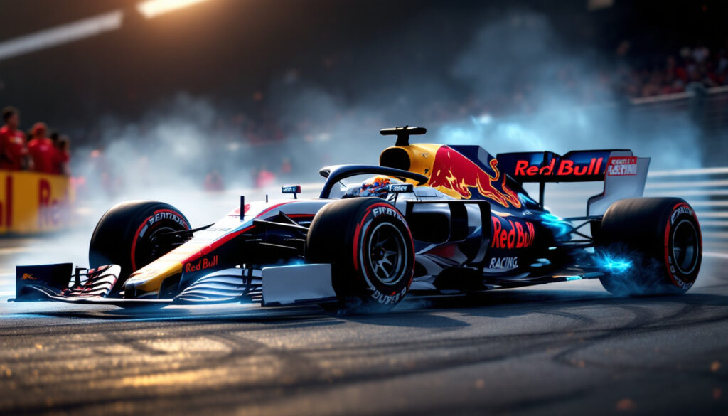 The iconic white Red Bull livery reveals an extraordinary twist