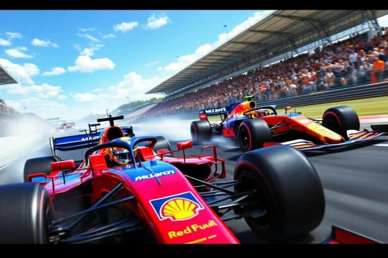 join max verstappen as he battles fierce rivals from mclaren in his pursuit of a podium finish. experience the thrill of high-speed racing and intense competition in this exhilarating showdown.