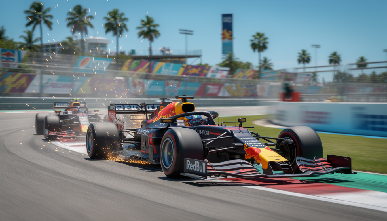 experience max verstappen's thrilling survival mode in miami, featuring unexpected spins, lighthearted jokes, and an epic comeback that kept fans on the edge of their seats.