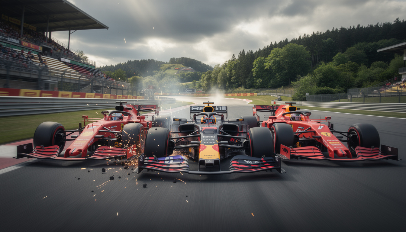 discover the thrilling events of the day as rosberg secures victory at spa while verstappen clashes with both ferraris. read the full summary now.